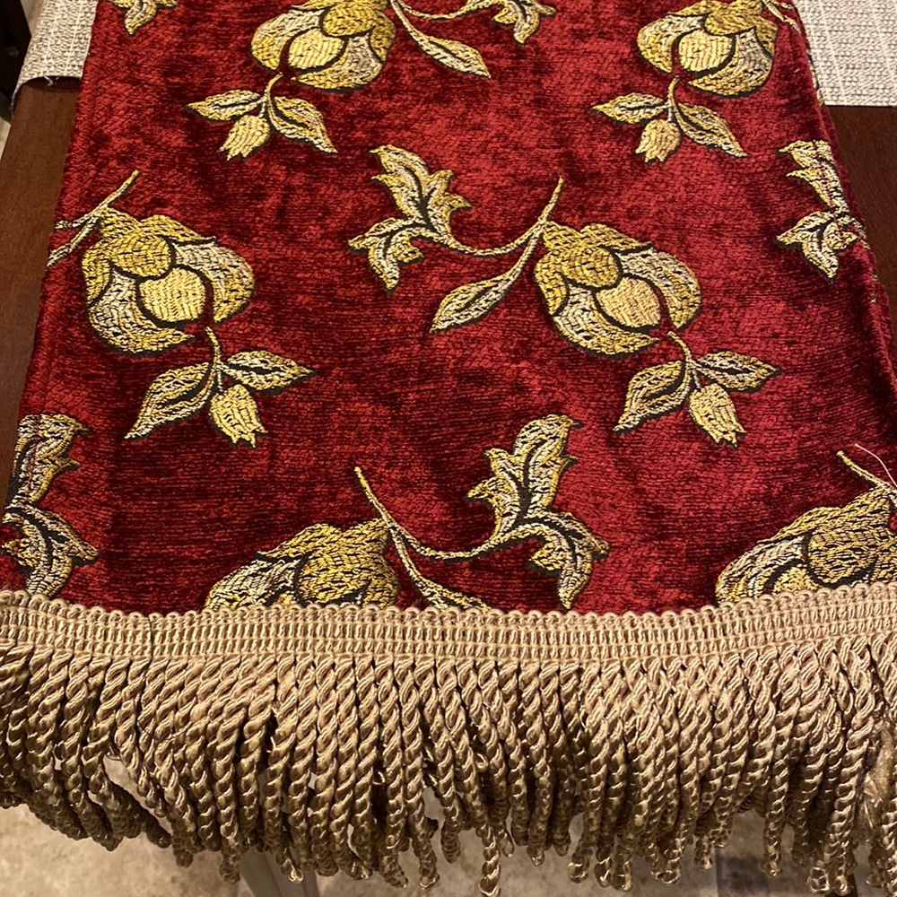 Table runner cranberry and gold colors 70” ( not including edge detail) - Picture 4 of 16